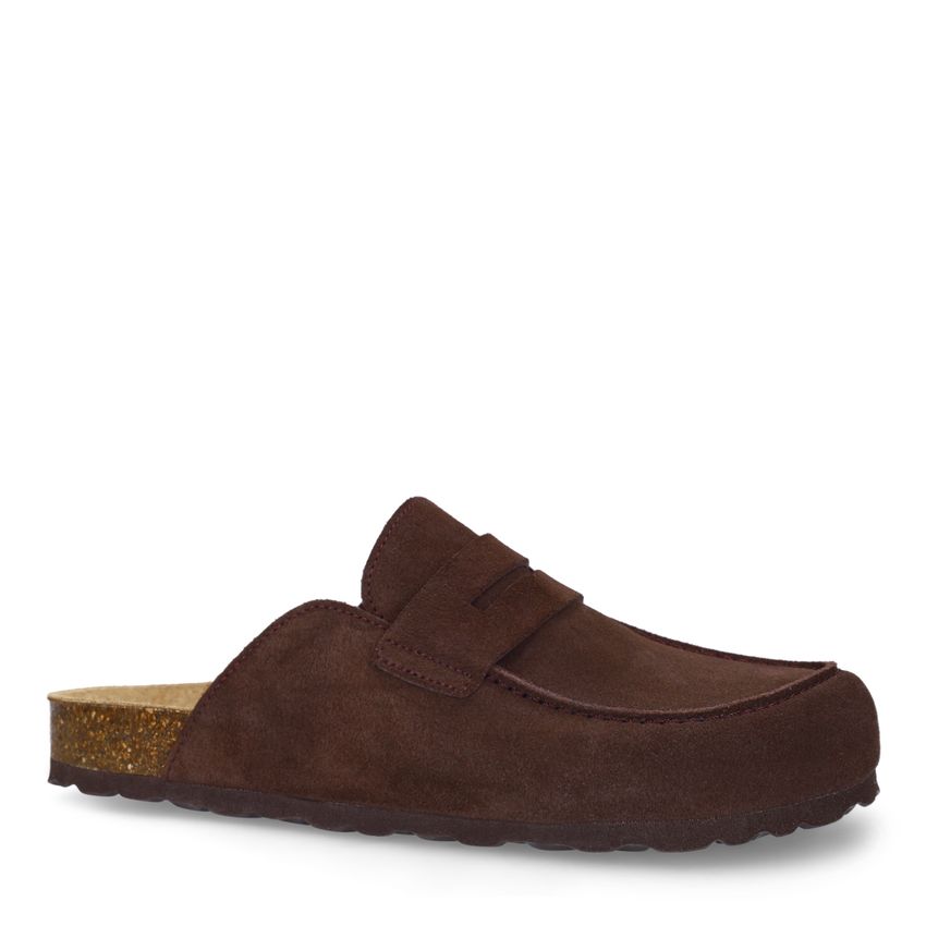 Manfield Bruine suède clogs
