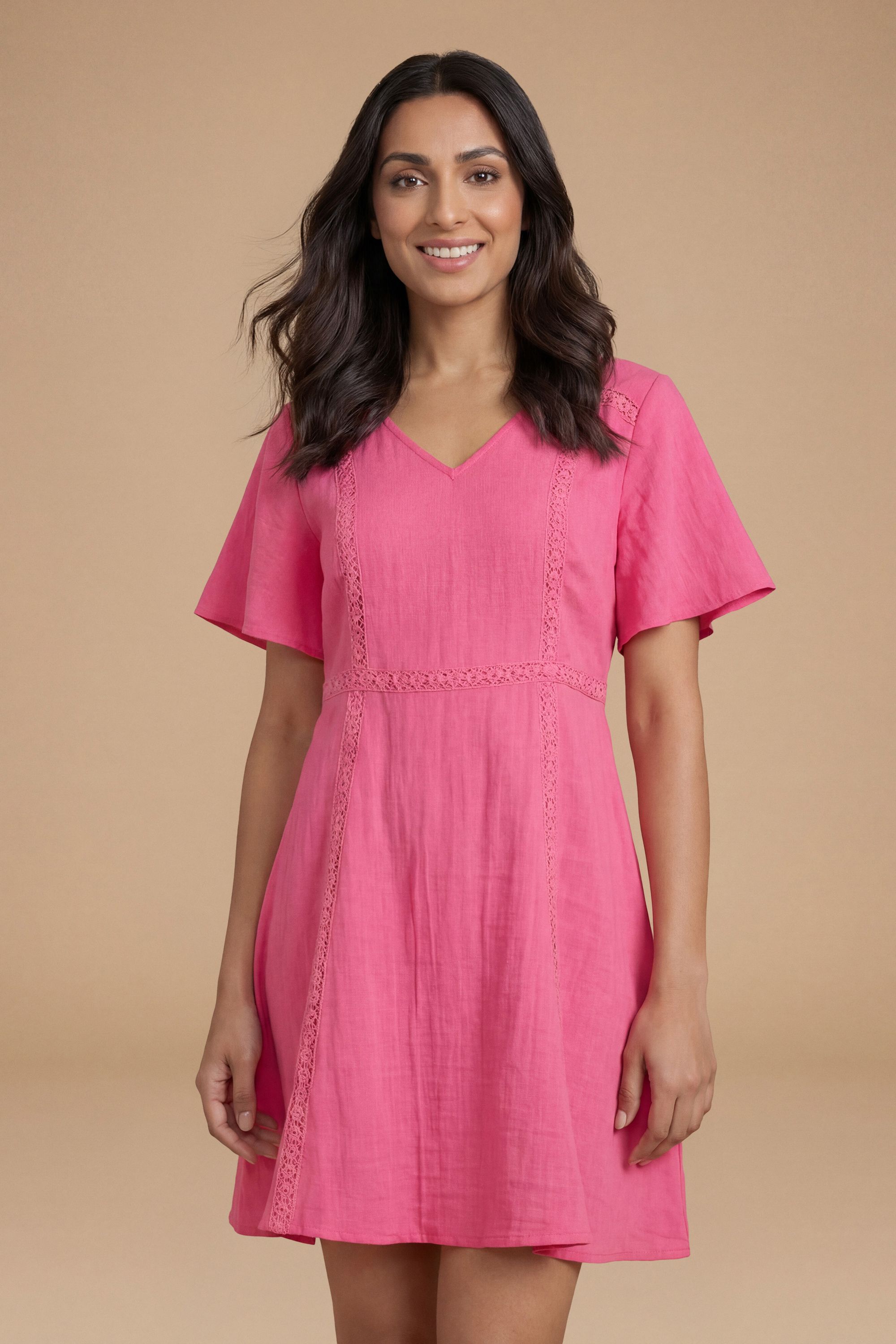 Dorothy Perkins Petite Lace Trim Angel Sleeve Mini Dress