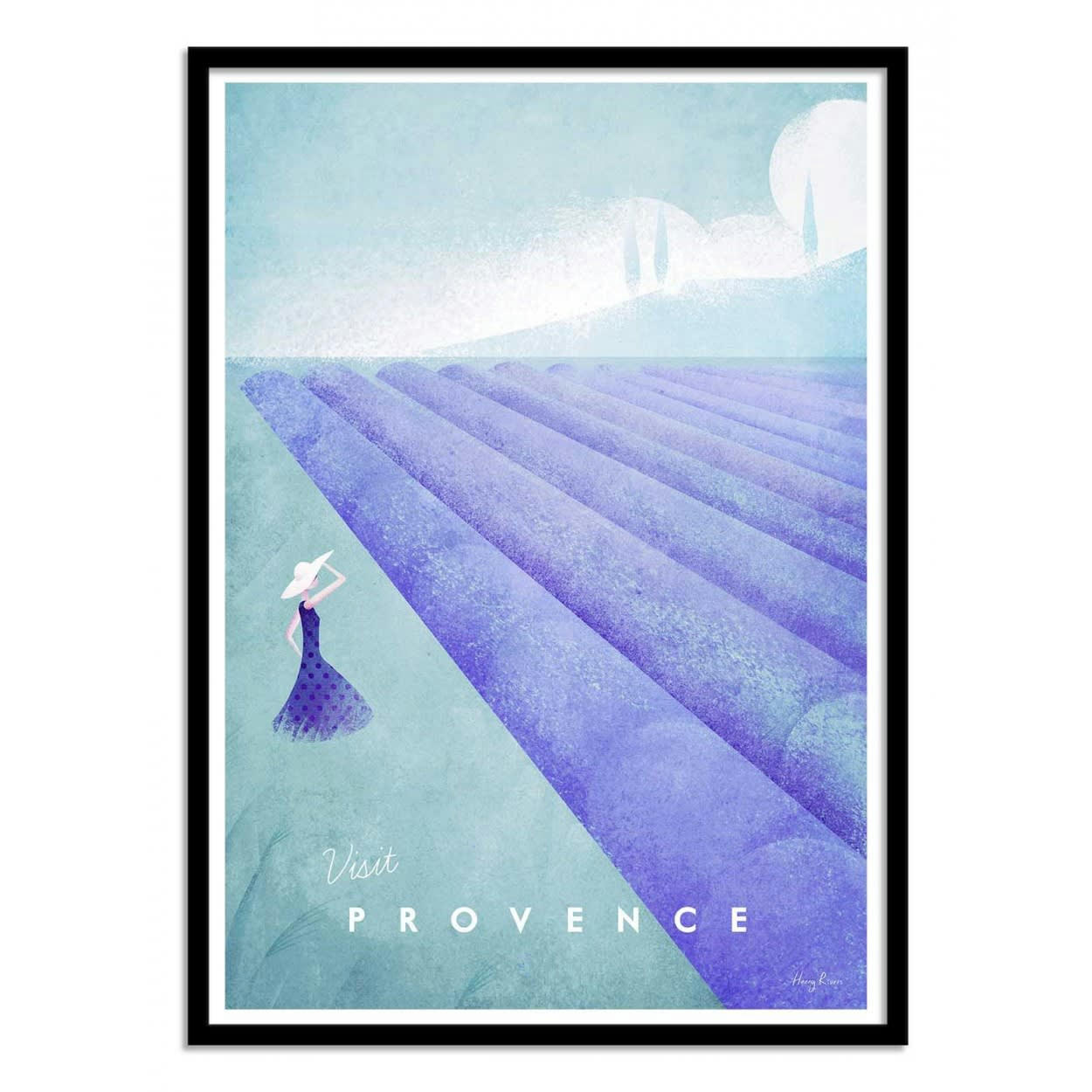 HENRY RIVERS - VISIT PROVENCE - Affiche d'art avec Cadre bois noir - 50 x 70 cm