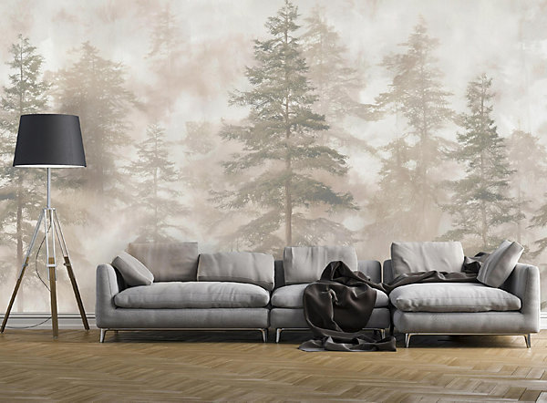 Papier Peint Panoramique Intissé Forêt Arbres Beige - 250x175 cm - Papier Peint Chambre et salon