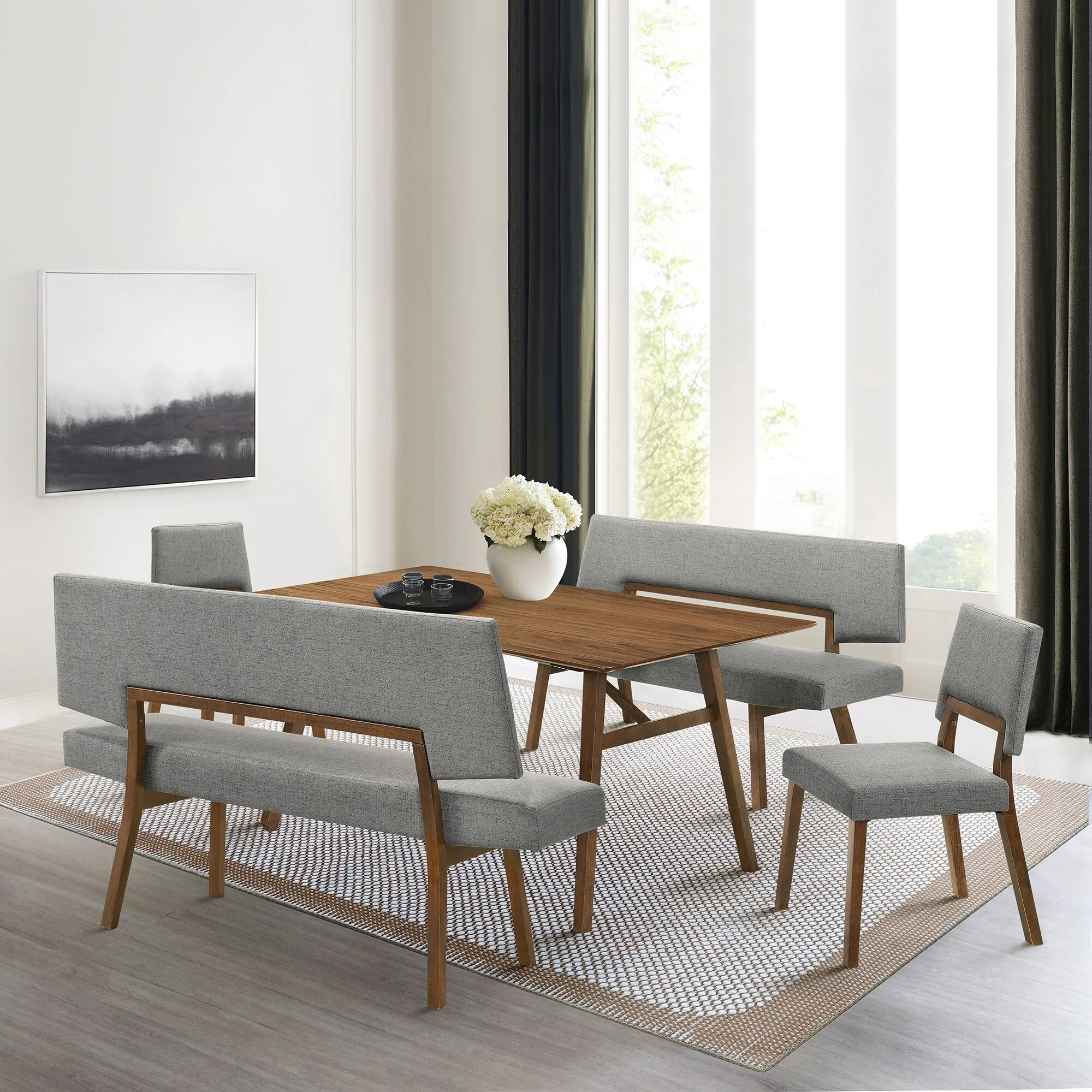 Channell 5 Piece Wood Dining Table Set with Benches
