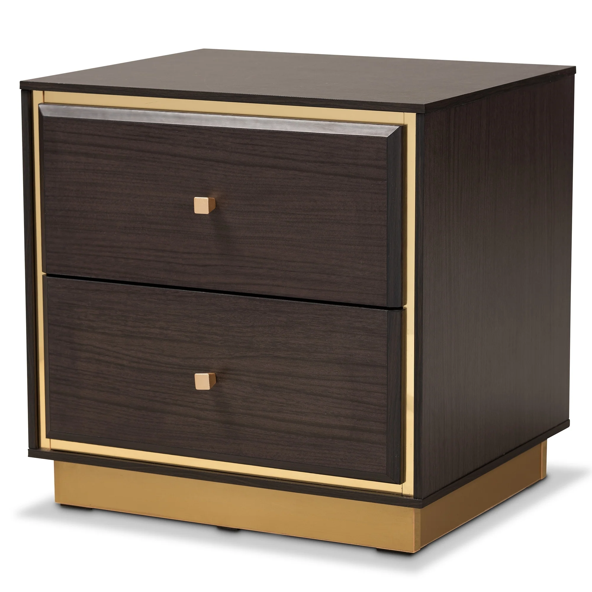 Cormac Transitional Wood/ Metal 2-Drawer Nightstand-Walnut/ Dark Brown