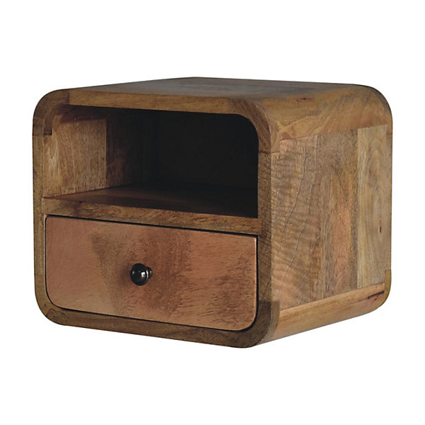 Artisan Furniture Bois massif Extra Mini courbé effet chêne table de chevet à fixation murale avec niche ouverte, 1 tiroir, marron