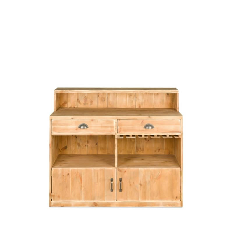 - Bar à vin H100 cm 2 portes 2 tiroirs bois massif