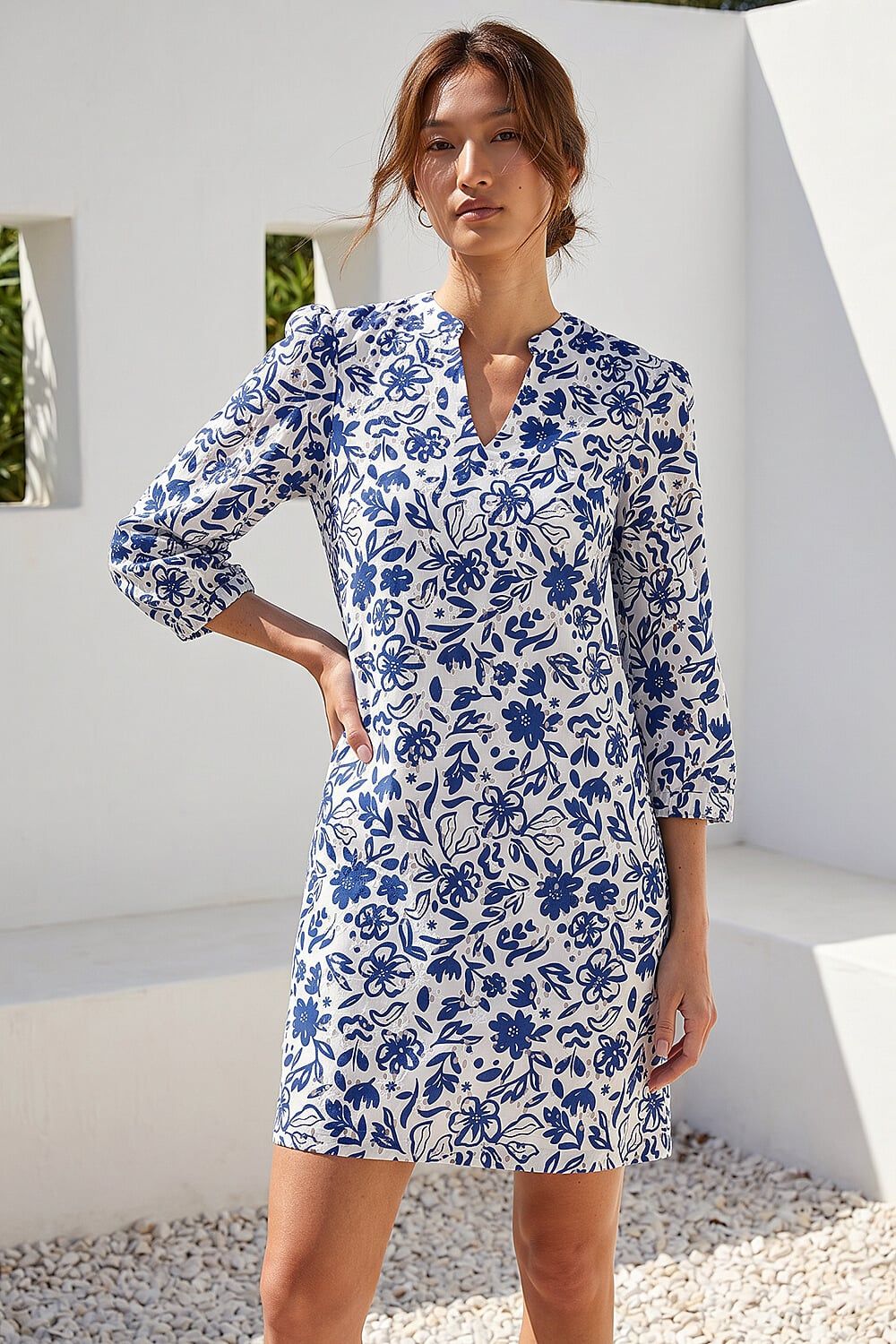 Roman Floral Print V-Neck Shirt Dress