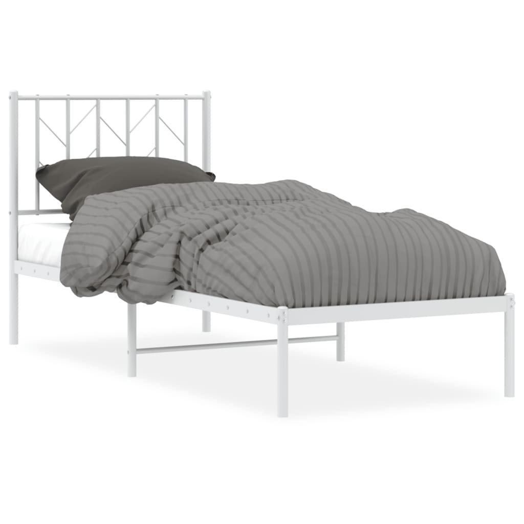 Metalowe łóżko z wezgłowiem bez materaca białe 75x190 cm