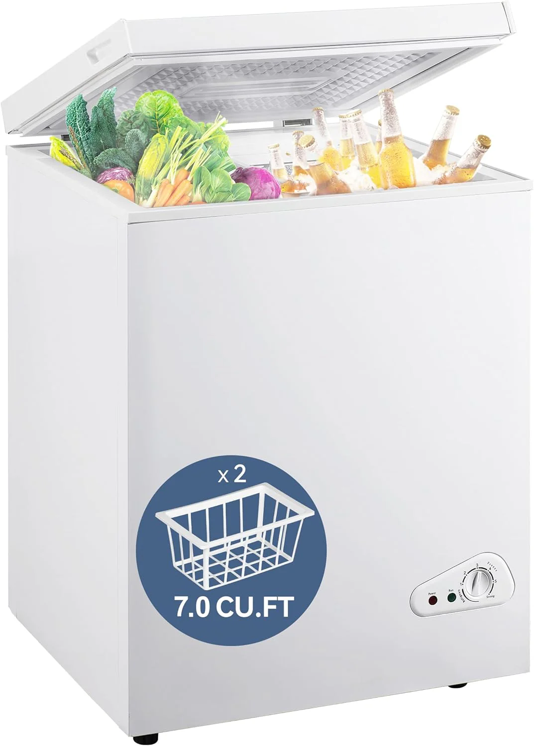 7.0 Cu Ft Chest Freezer - Energy Efficient  Quiet Mini Freezer with Adjustable Thermostat - Compact Deep Freezer for Home, Apartment, and Garage - Removable Basket  Defrost Drain(7.0 DEEP FREEZER/WHITE)
