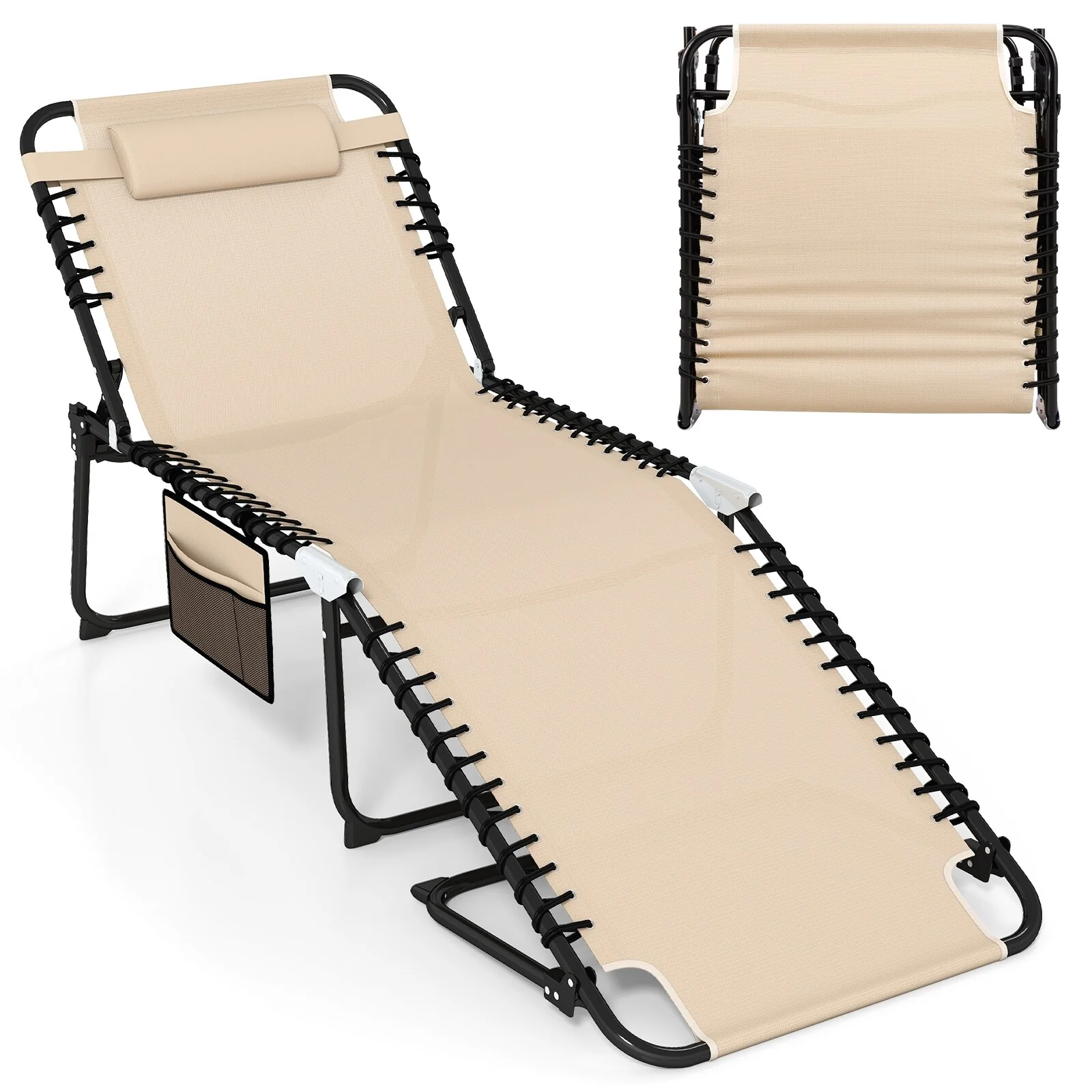 Gymax Oversize Folding Chaise Lounge w/ Adjustable Backrest Detachable