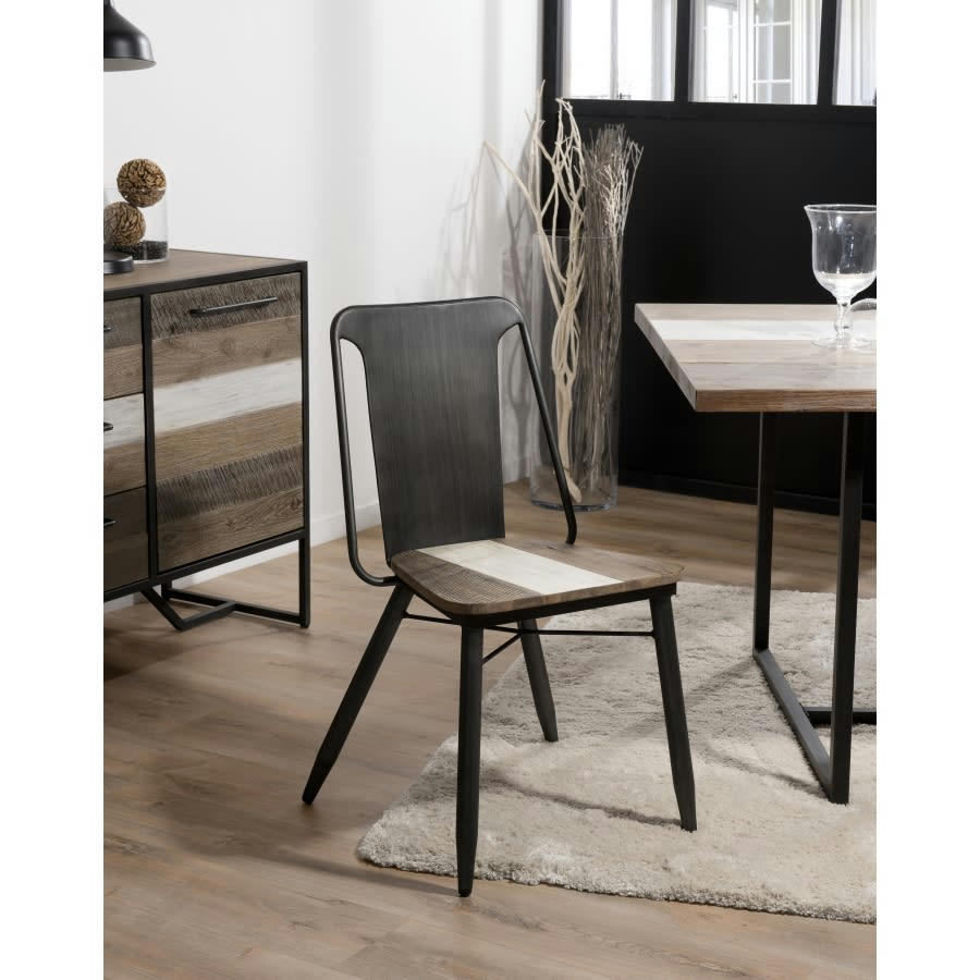 LEANDRE - Lot de 2 chaises en acacia et acier noir