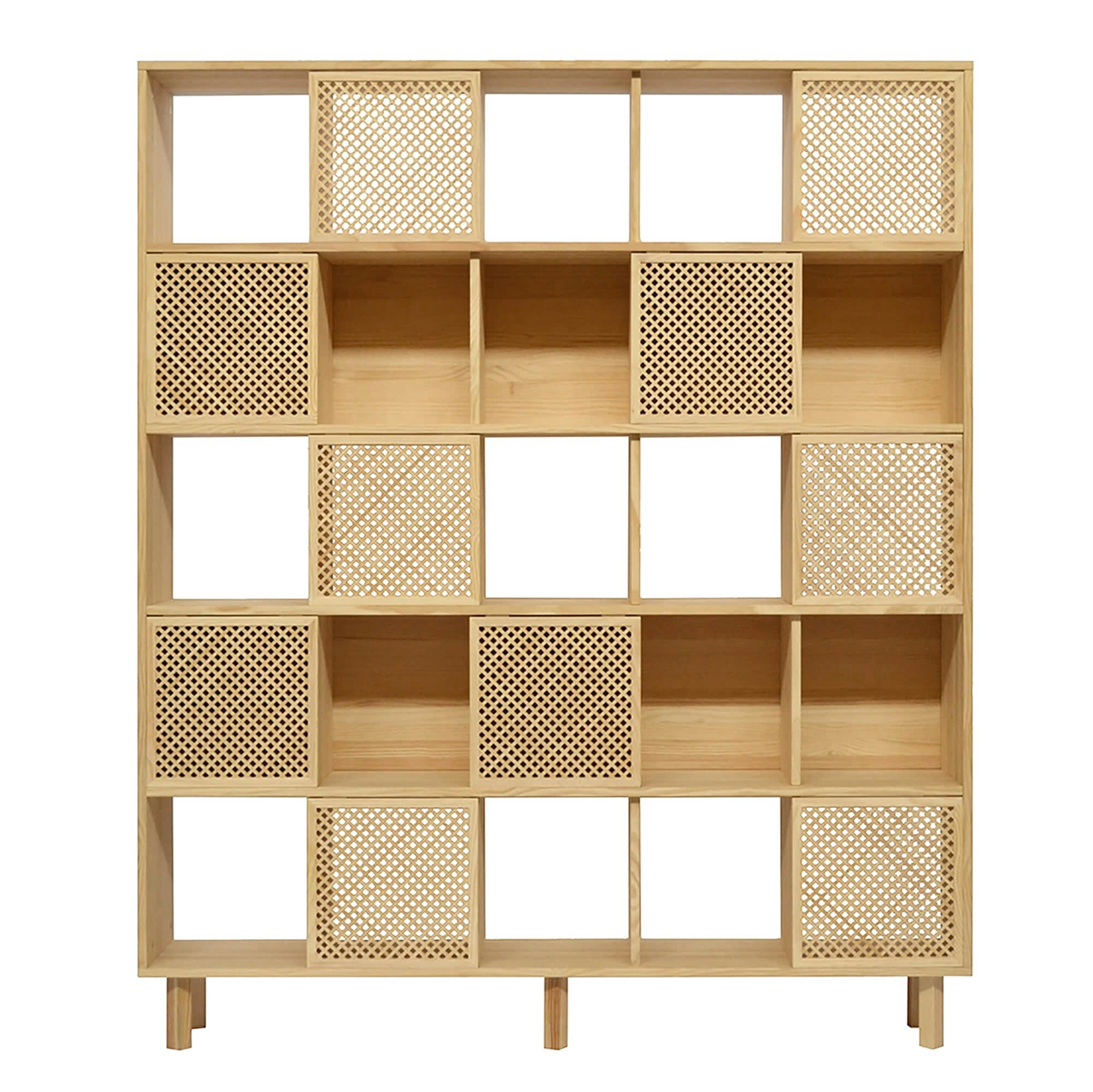 BLAVA - Bibliothèque en bois massif naturel - 5 portes - 160 cm