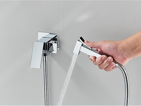 Mitigeur Chrome Encastré pour WC - Douchette Ergonomique, Résistante à la Corrosion, Installation Murale Discrète en Laiton.