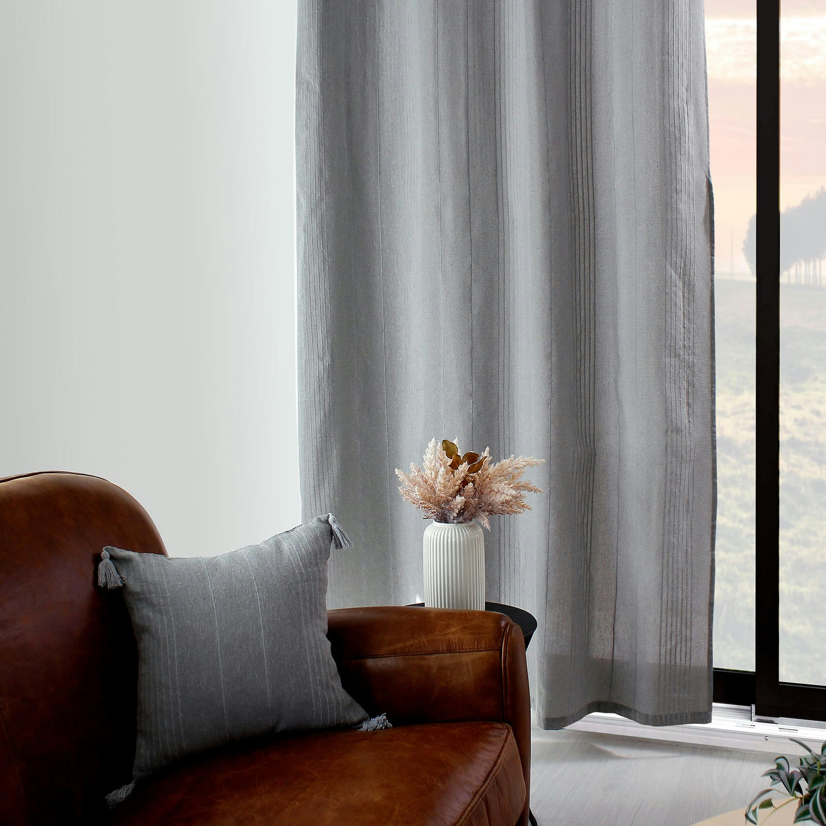 - Rideau tendance en coton recyclé gris clair 140x240 cm