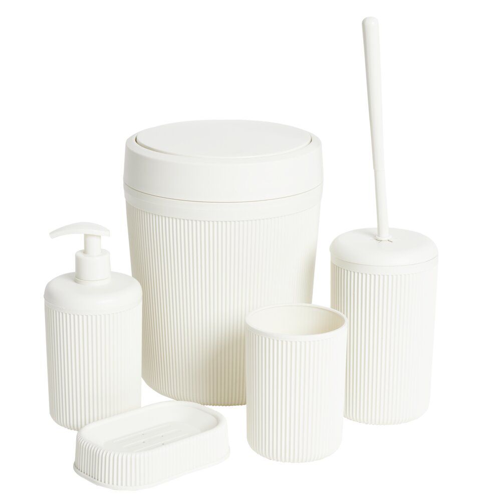 Accessoires salle de bain x5 plastique strié (2 modèles)