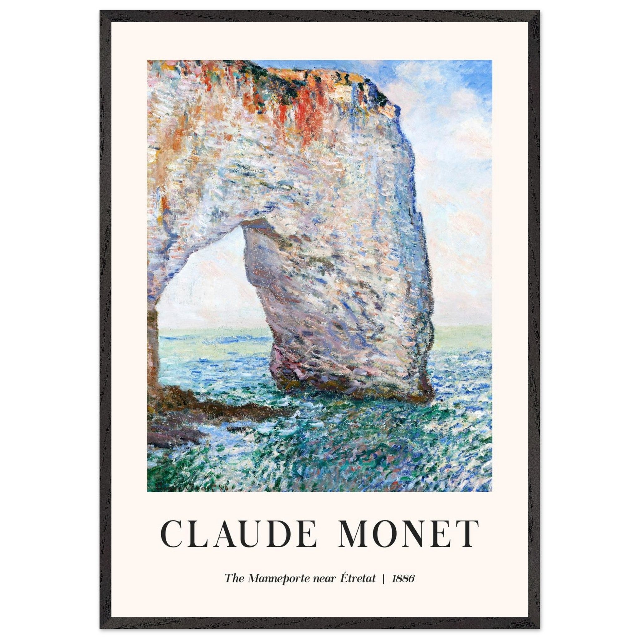 Artfulprints Poster met Lijst Claude Monet - The Manneport near Étretat  - 70x100 cm - Lichtblauw
