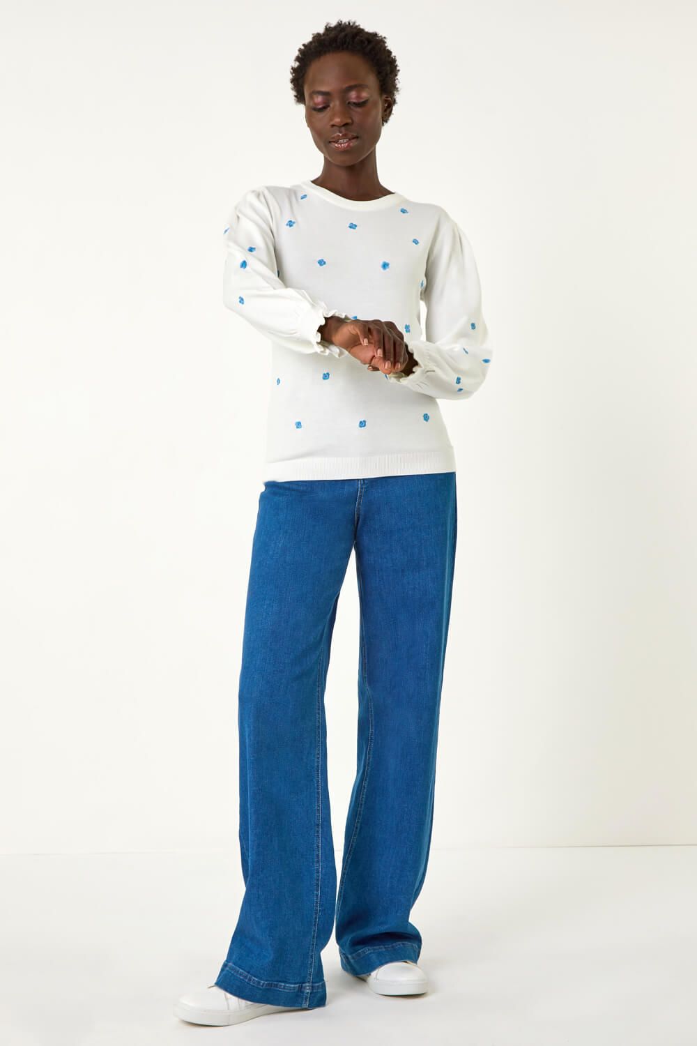 Roman Embroidered Floral Knit Top