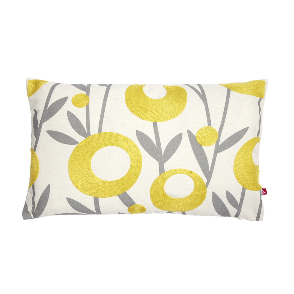 Housse de coussin imprimé floral jaune avec broderie 30x50cm