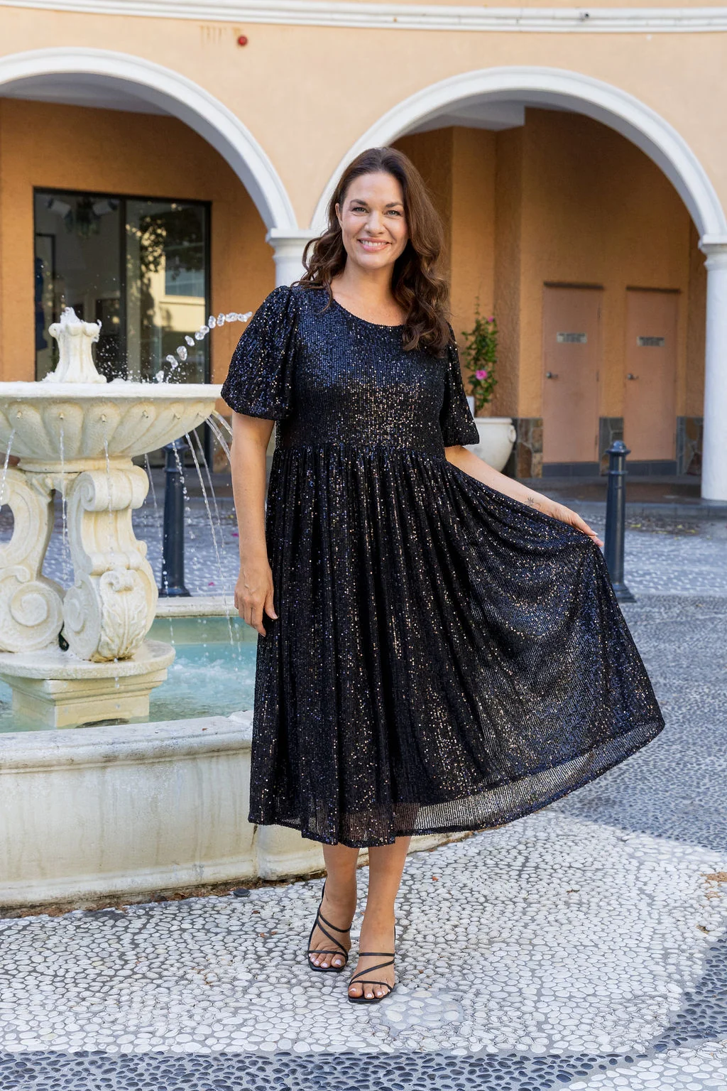 Glimmer Sequin Midi Dress in Black