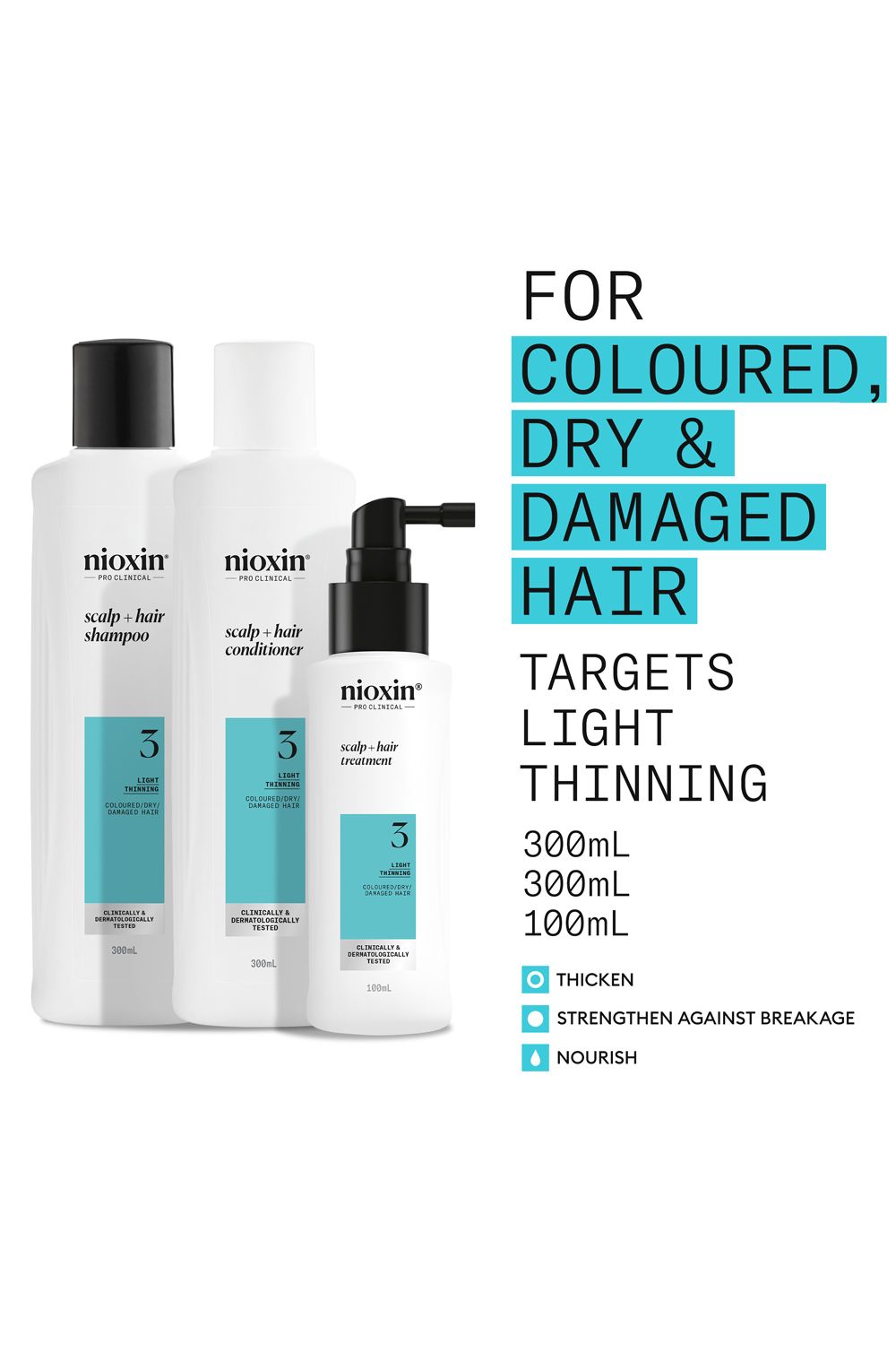 Nioxin Scalp   Hair Thickening System 3 for Coloured, Dry and Damaged Hair with Light Thinning, Loyalty Kit