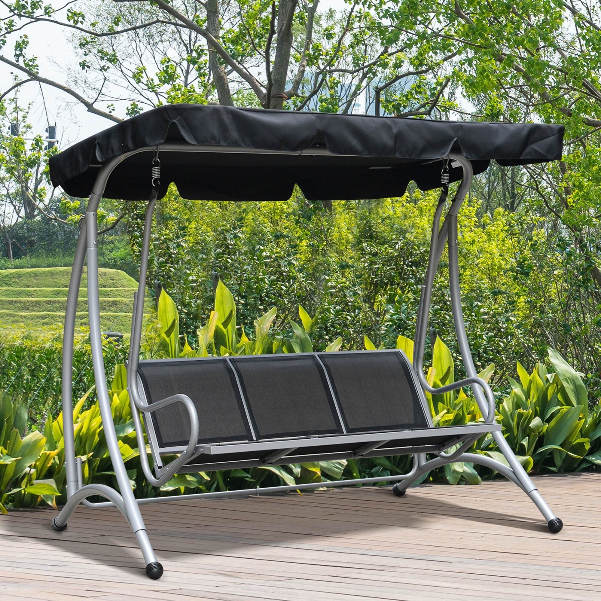Steel 3-Seat Patio Swing with Canopy & Stand