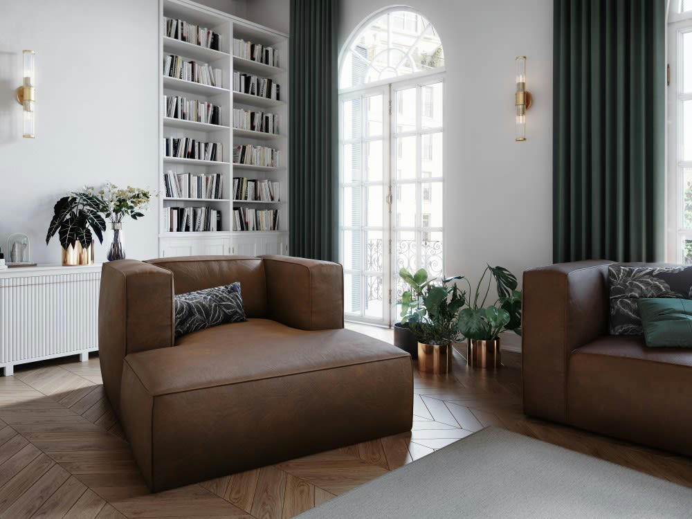 MUSE - Méridienne 1 place en cuir marron foncé