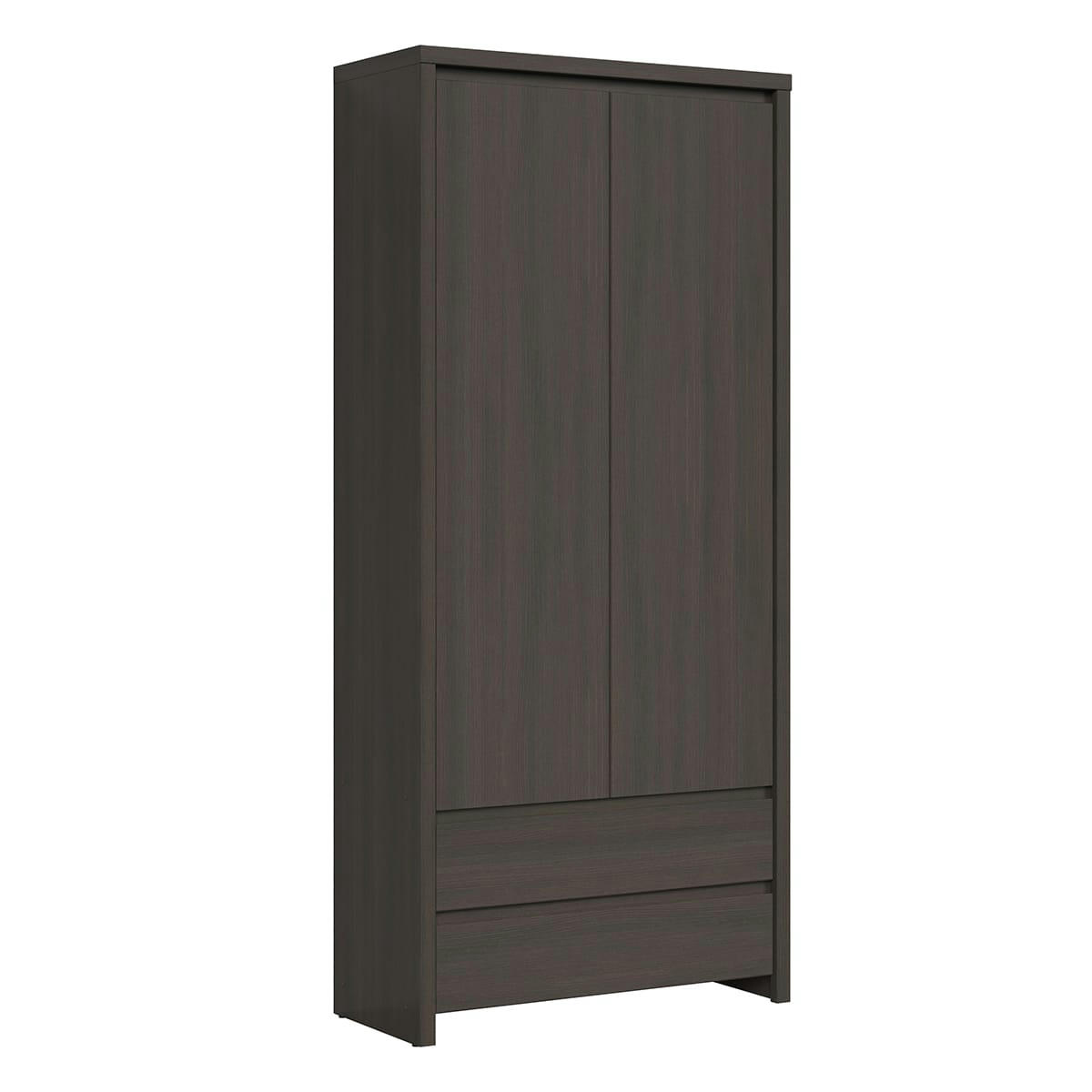 - Armoire 2 portes 2 tiroirs panneaux agglomérés naturel foncé