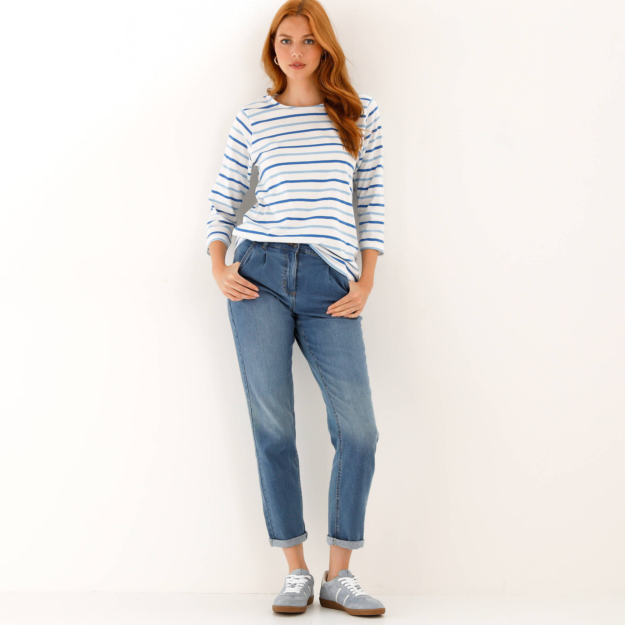 T-shirt rayé manches 3/4, maille jersey