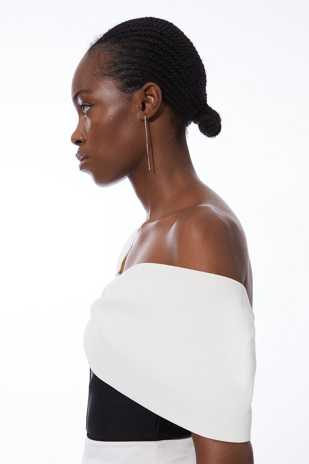 KarenMillen Figure Form Bandage Knit Asymmetric Strap Top