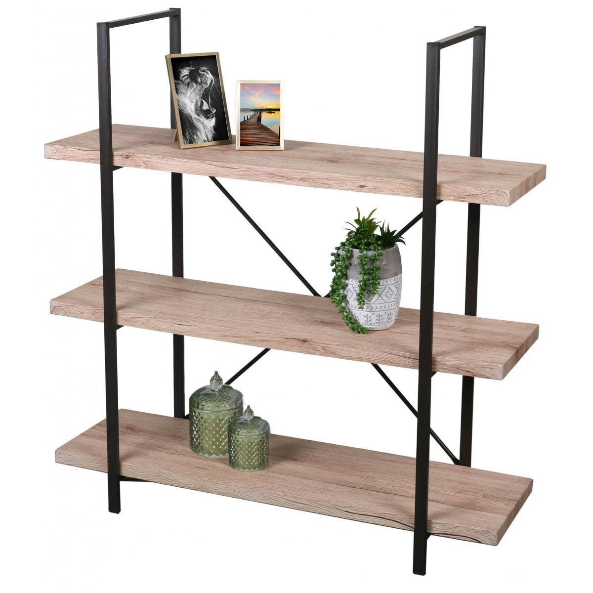 DOCK - Étagère bois et métal noir 3 étages - Hauteur 106cm