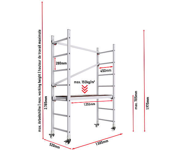 AluCombine 1 300 hauteur de travail 3m echafaudage echellee 4 roues echafaudage de roulement
