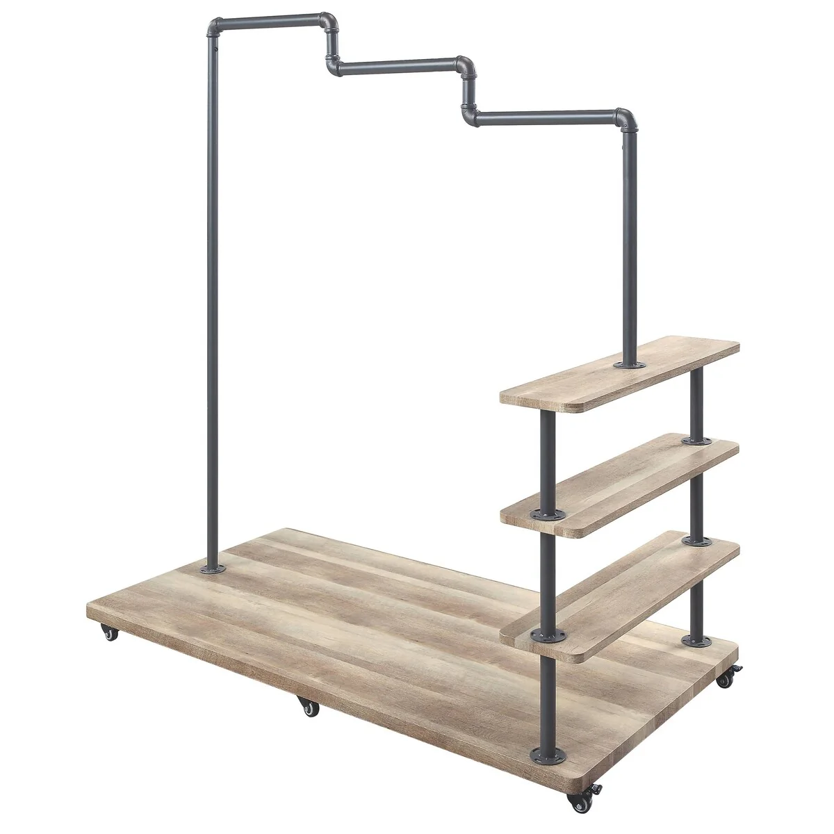Mankato Oak and Sandy Grey Hanger Rack with Open Shelves