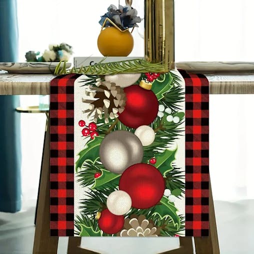NNETM Red & Black Buffalo Check Plaid Christmas Table Runner