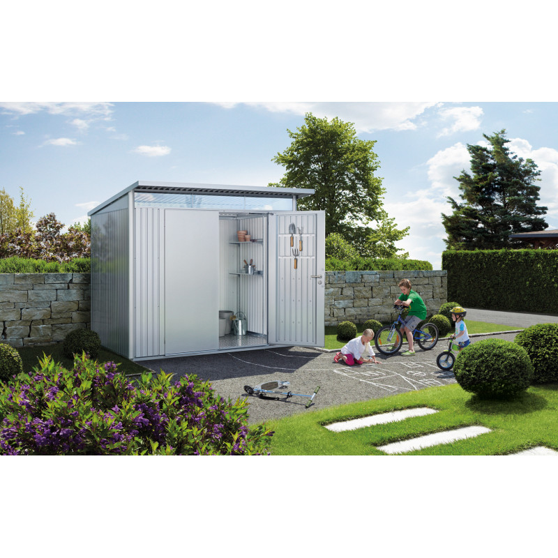 Abri de jardin en métal AvantGarde double porte argenté 2,6 x 2,2 x 2,18 m BIOHORT