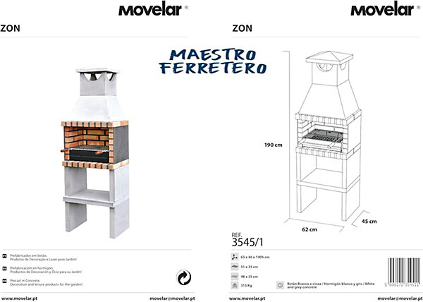 MOVELAR - Barbecue préfabriqué à bois et charbon de bois Niza/Zon Plus (Gris, Orange - 62x46x186 cm) REF : 3545/1 - Extérieure