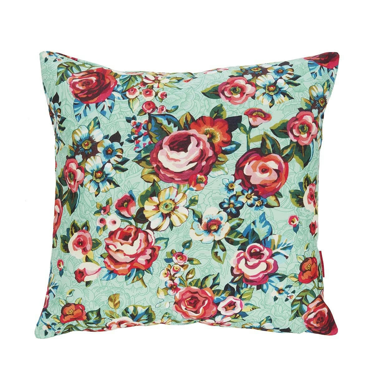 DEVI - Housse de coussin extérieur fleuri Lagon 45x45cm