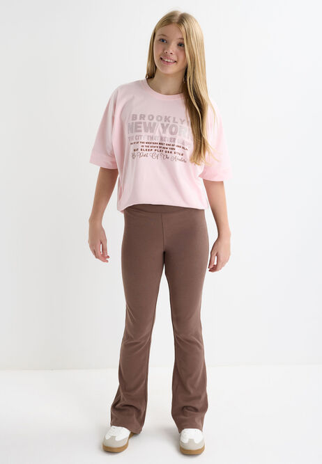 Older Girls Brown Fold Over Bootcut Leggings