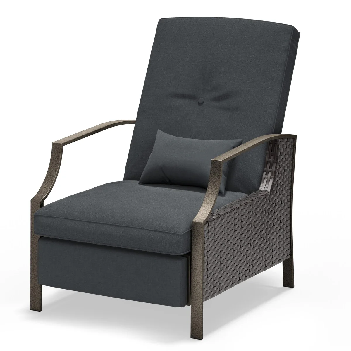 Outdoor&Indoor Reclining Rattan Chaise Lounge with Removable Seat Cushion