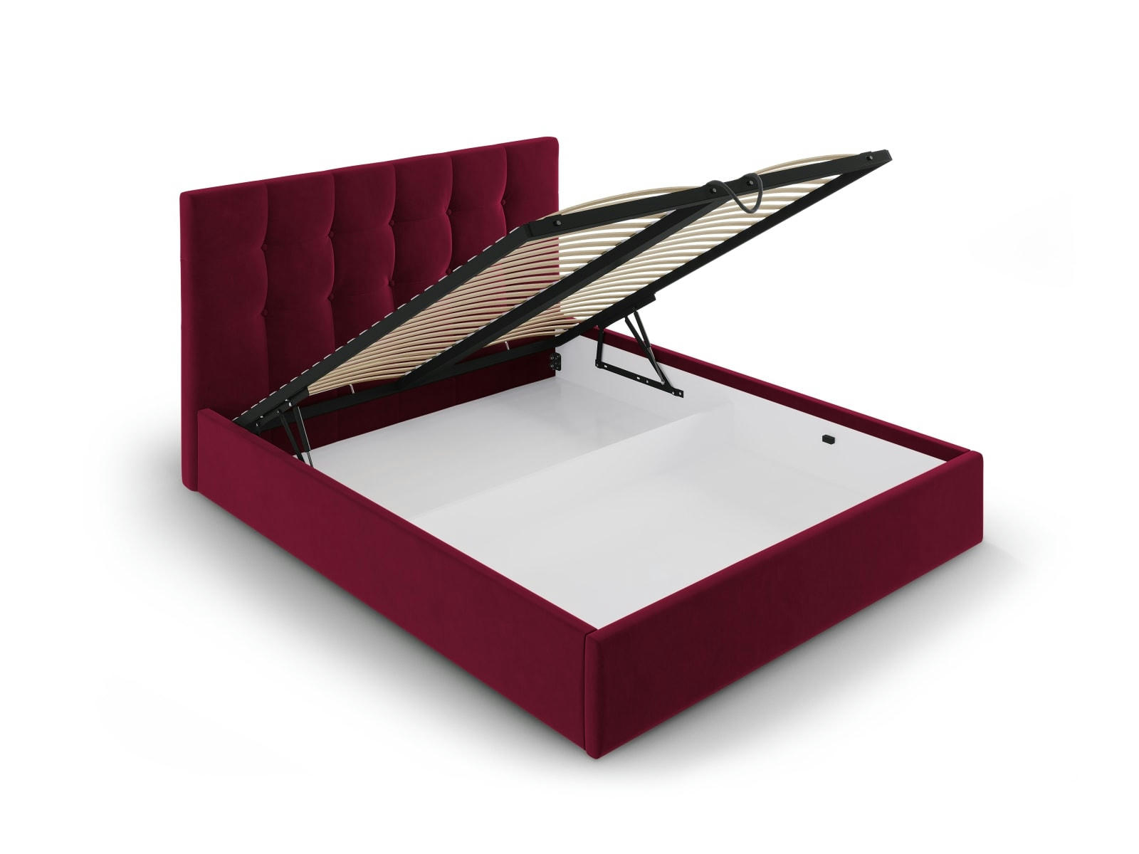PHAEDRA - Lit coffre avec tête de lit 140x200 cm en velours rouge foncé