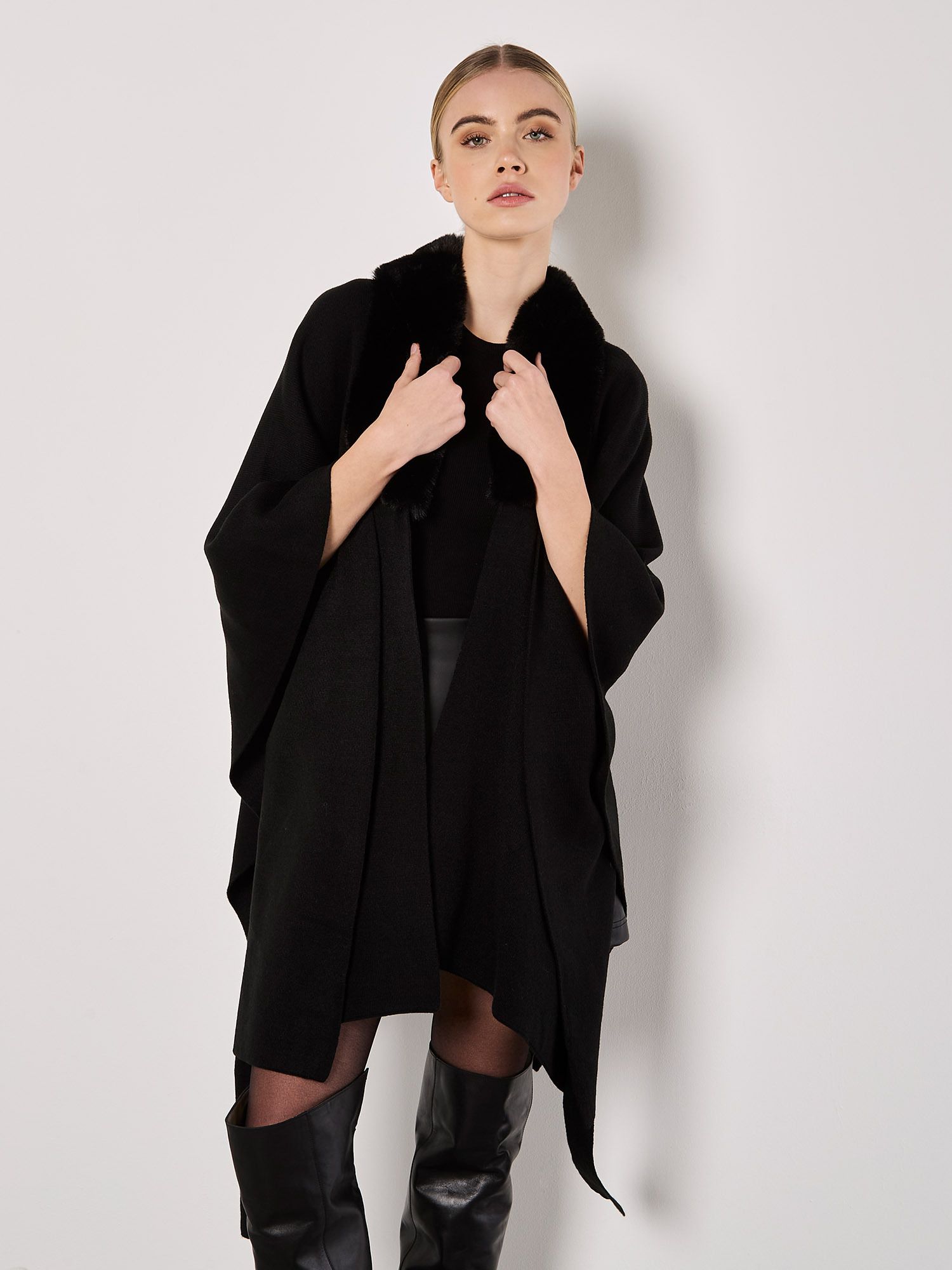Apricot Faux Fur Collar Poncho