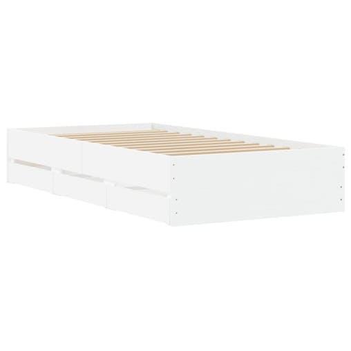 NNEVL Bed Frame with Drawers White 90x190 cm Engineered Wood
