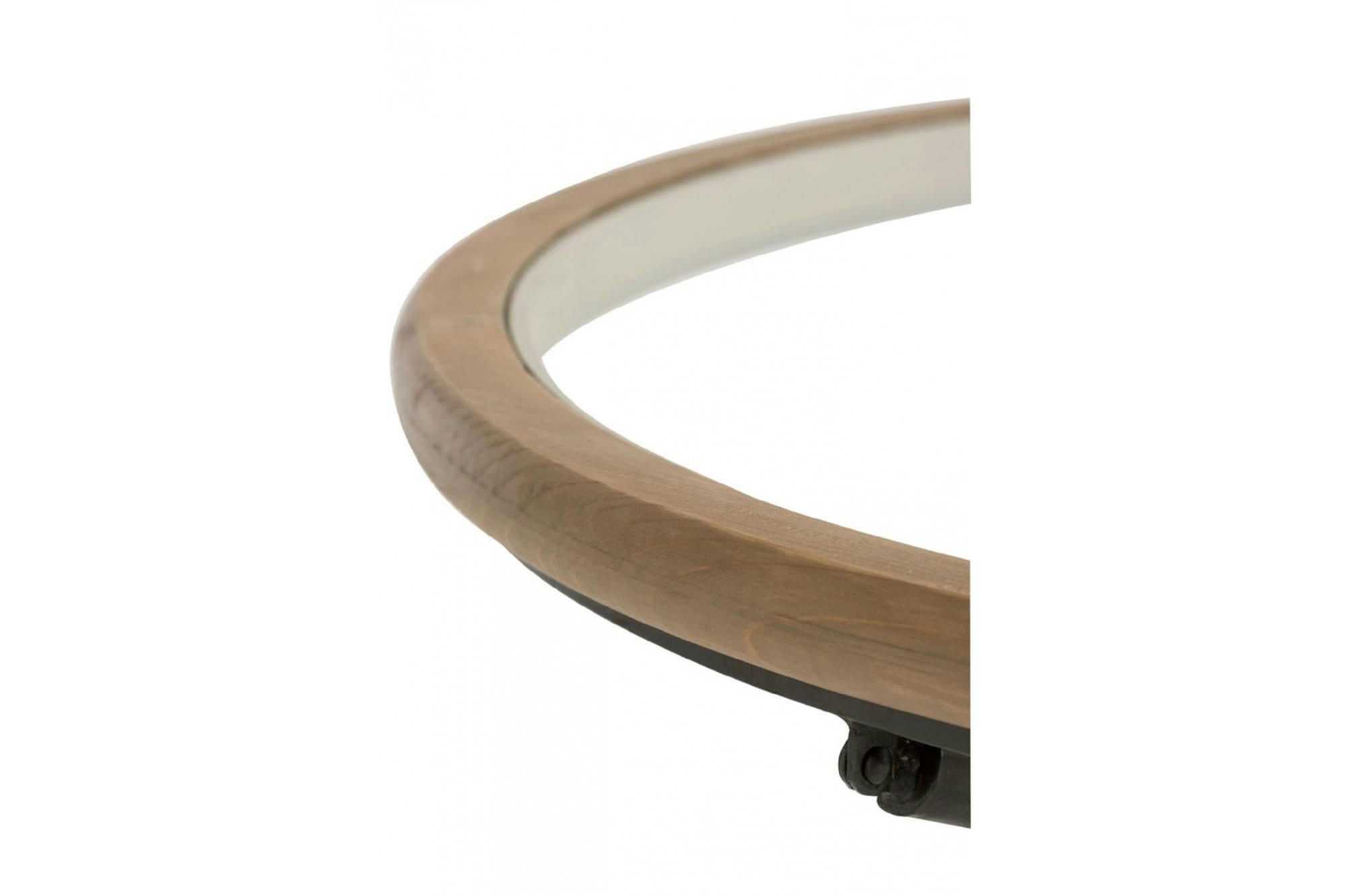 LYRE - Table basse ronde plateau verre et bois D100