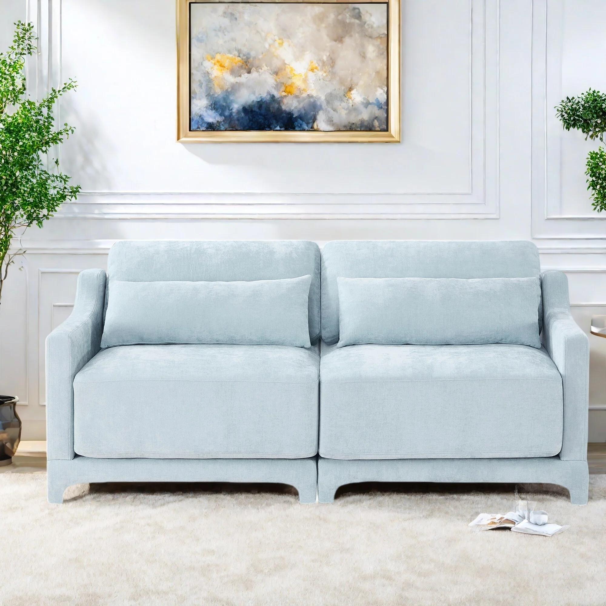 73.2 Chenille 3-Seater Sofa with 2 lumbar pillows for Living Room