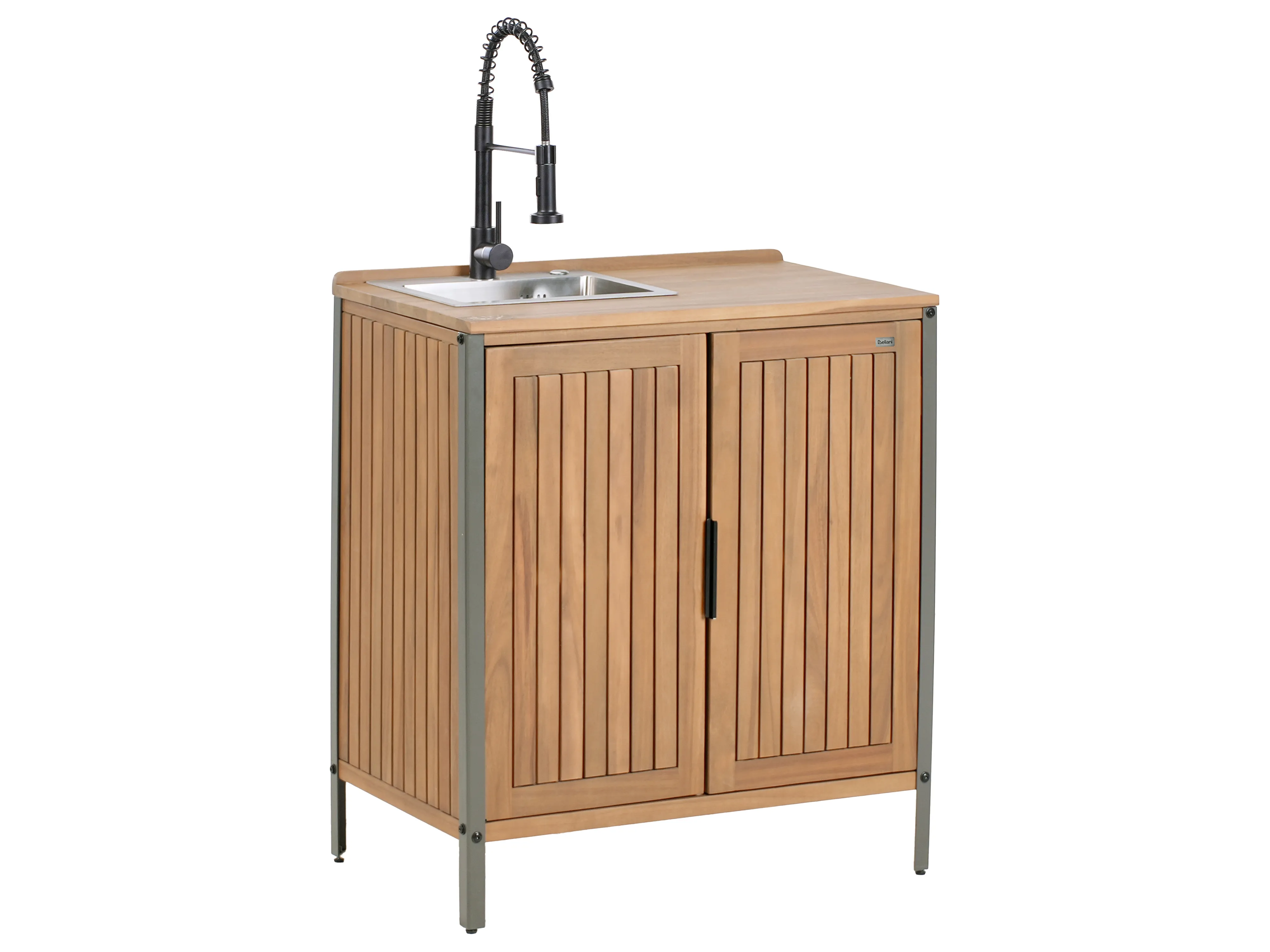 3 Piece Outdoor Kitchen Set with Sink IVREA Certified Acacia Wood Brown/ Black