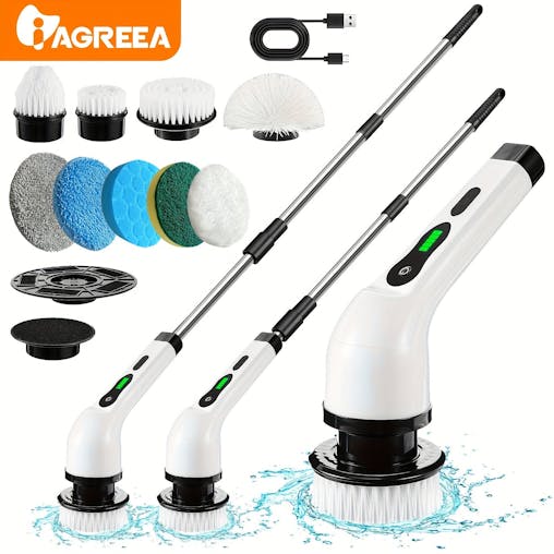 NNETM 8 Brush Heads Cordless Electric Cleaner Handle