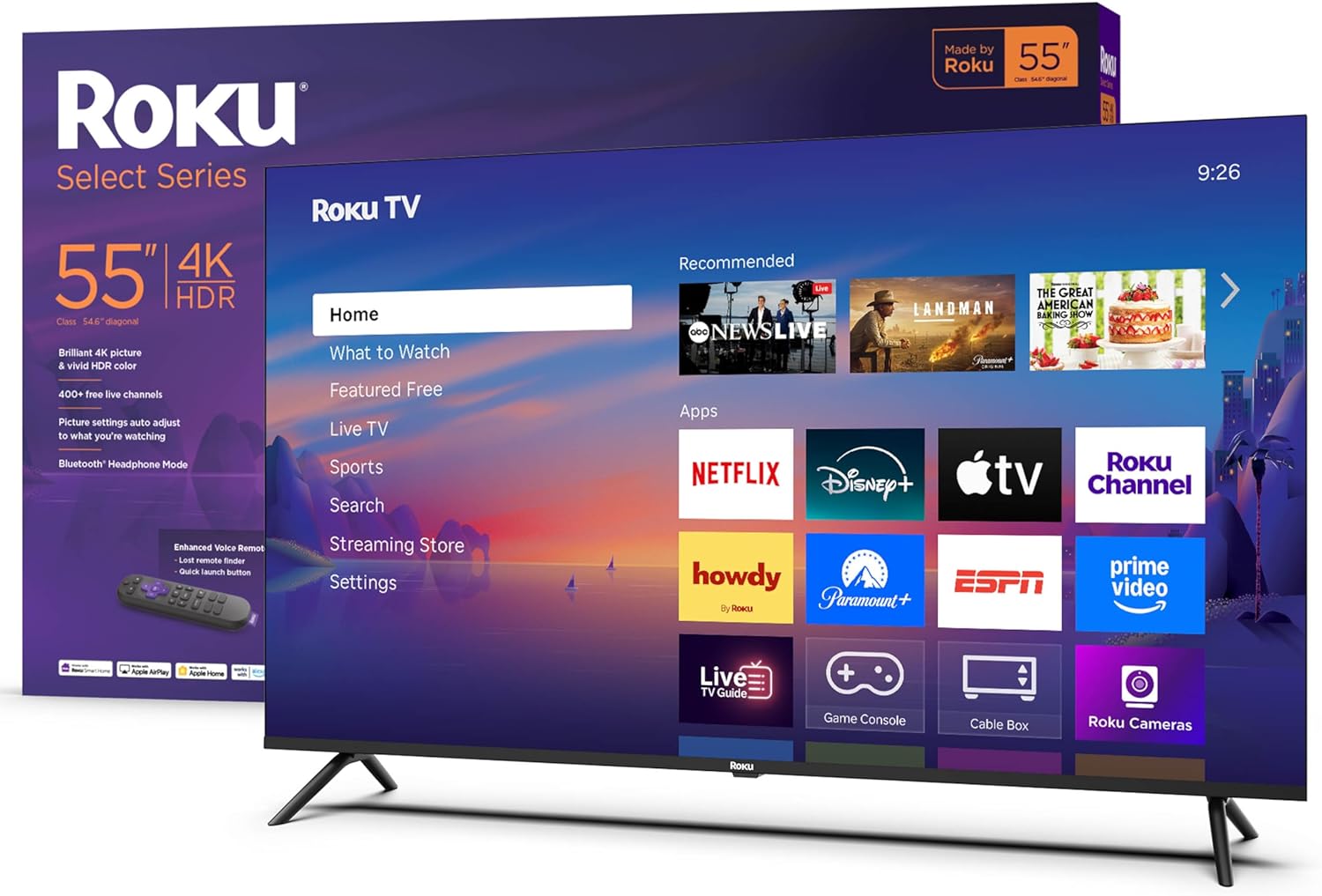 Roku Smart TV – 55-Inch Select Series  4K HDR TV – Roku TV with Enhanced Voice Remote – Flat Screen LED Television with Wi-Fi for Streaming Live Local News  Sports  Family Entertainment