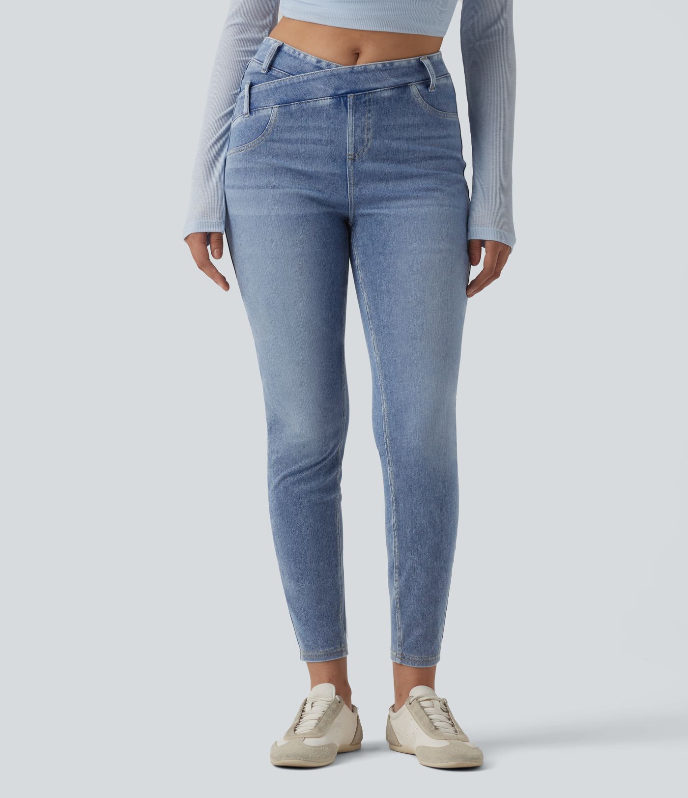 Halara Flex™ Jean 7/8 slim asymétrique taille haute croisée avec poches