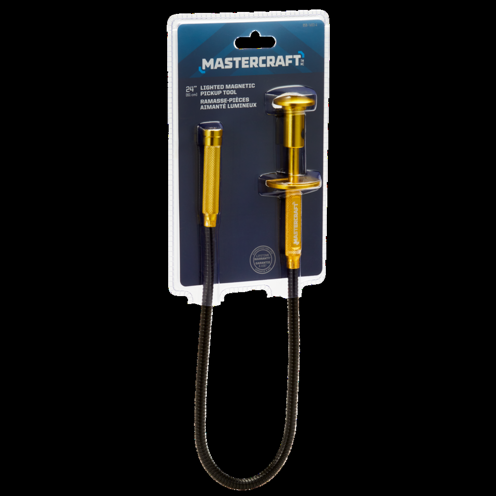 Mastercraft Obedient Flexible LED Lighted Magnetic/Mechanical Pick-Up Tool, 24-in