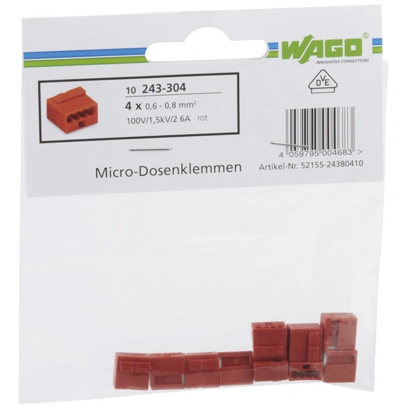 Klemme, MICRO, Kunststoff, Rot, Leiter mit einem Querschnitt von 0,6 bis 0,8 mm²