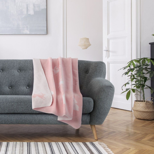 Koc z frędzlami ZARIA 150x200 biały   różowy AmeliaHome