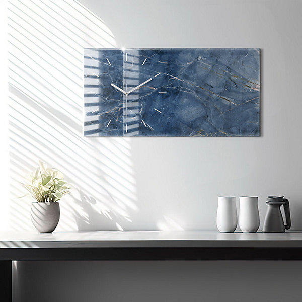 Horloge murale Wallfluent 60x30 cm Aiguilles blanches Texture marbre bleu 1 pcs
