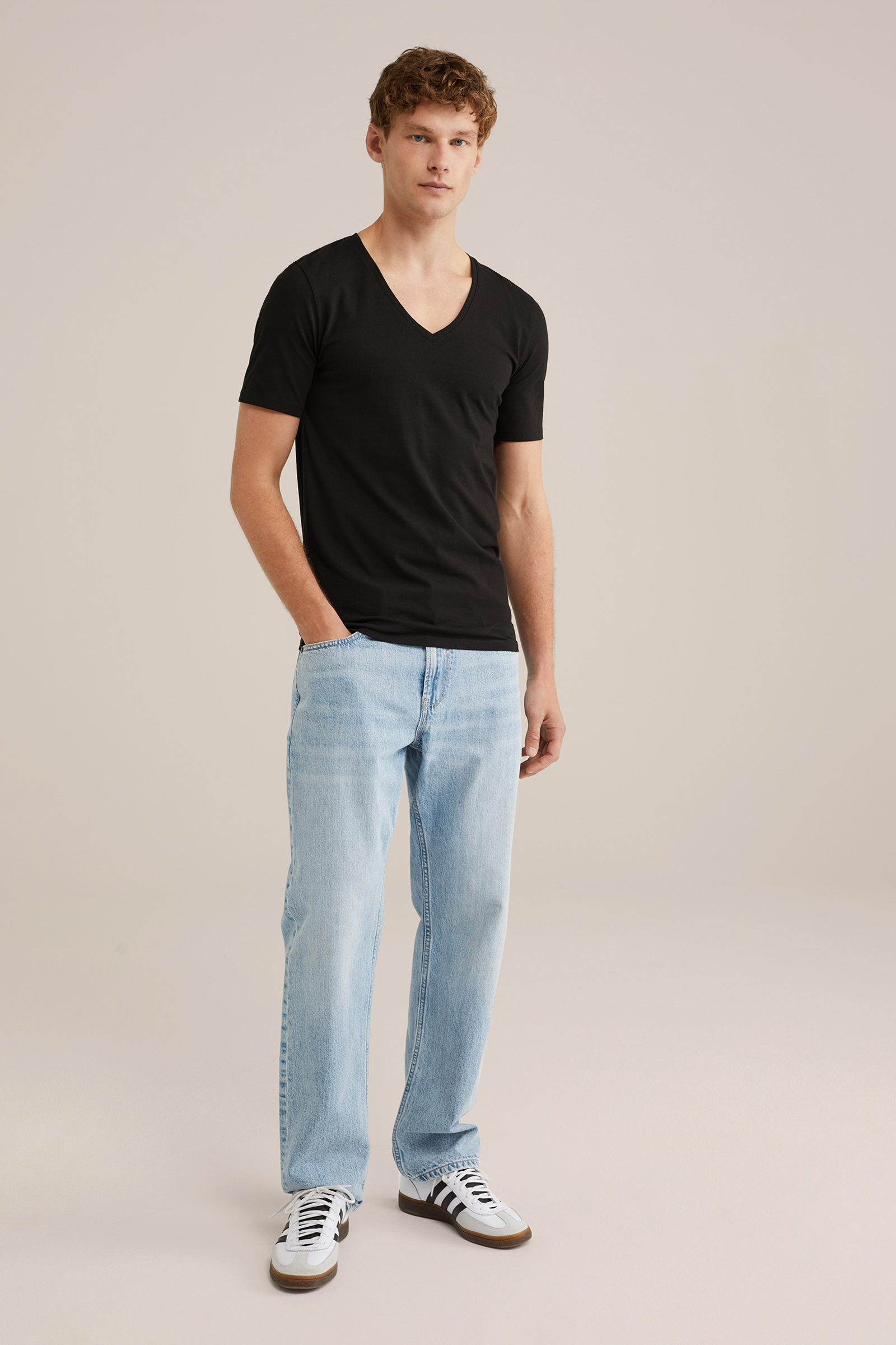 Heren Slim fit T-shirt met V-hals